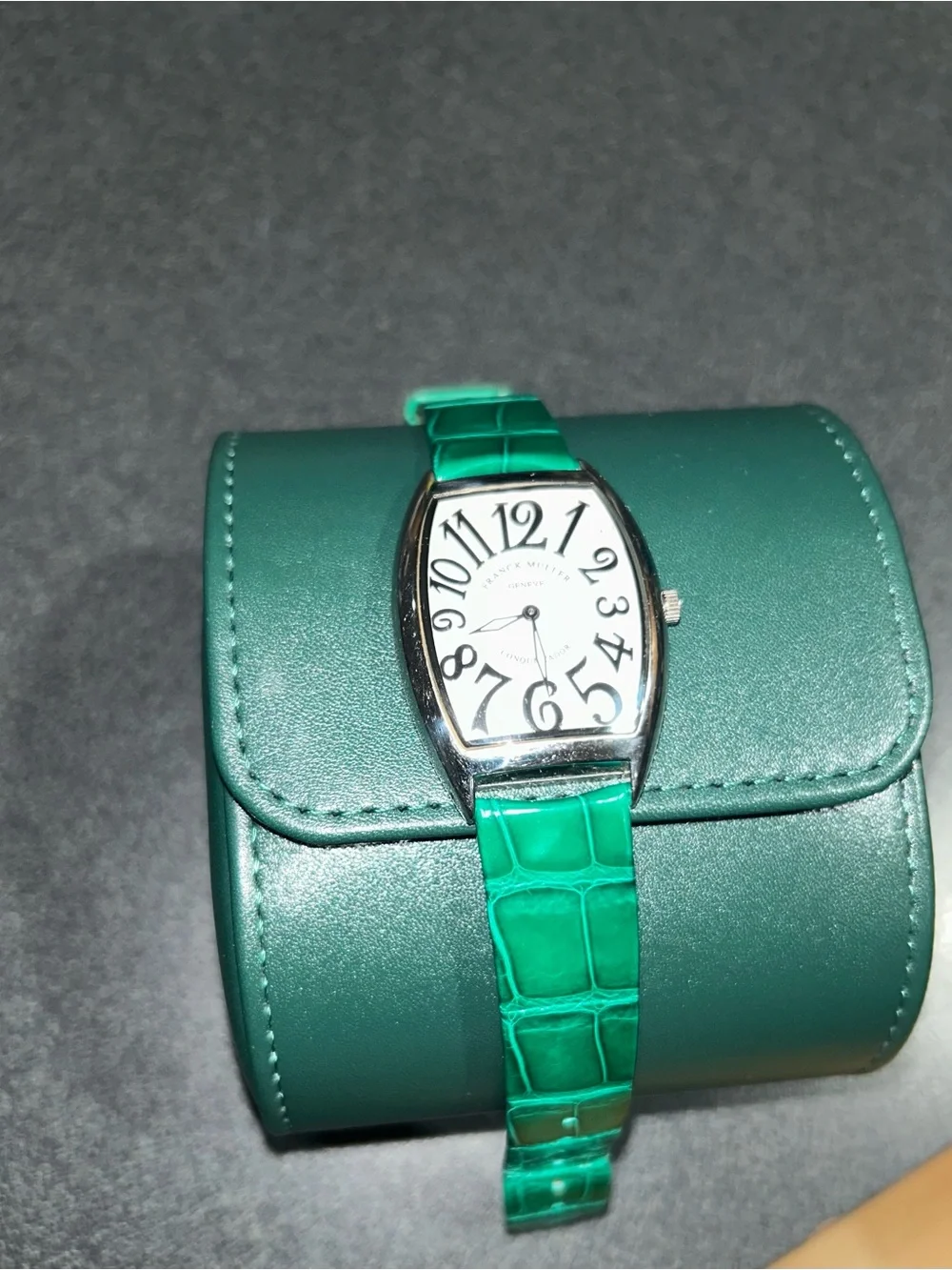 Franck Muller Conquistador Watch with Bold Green Alligator Strap